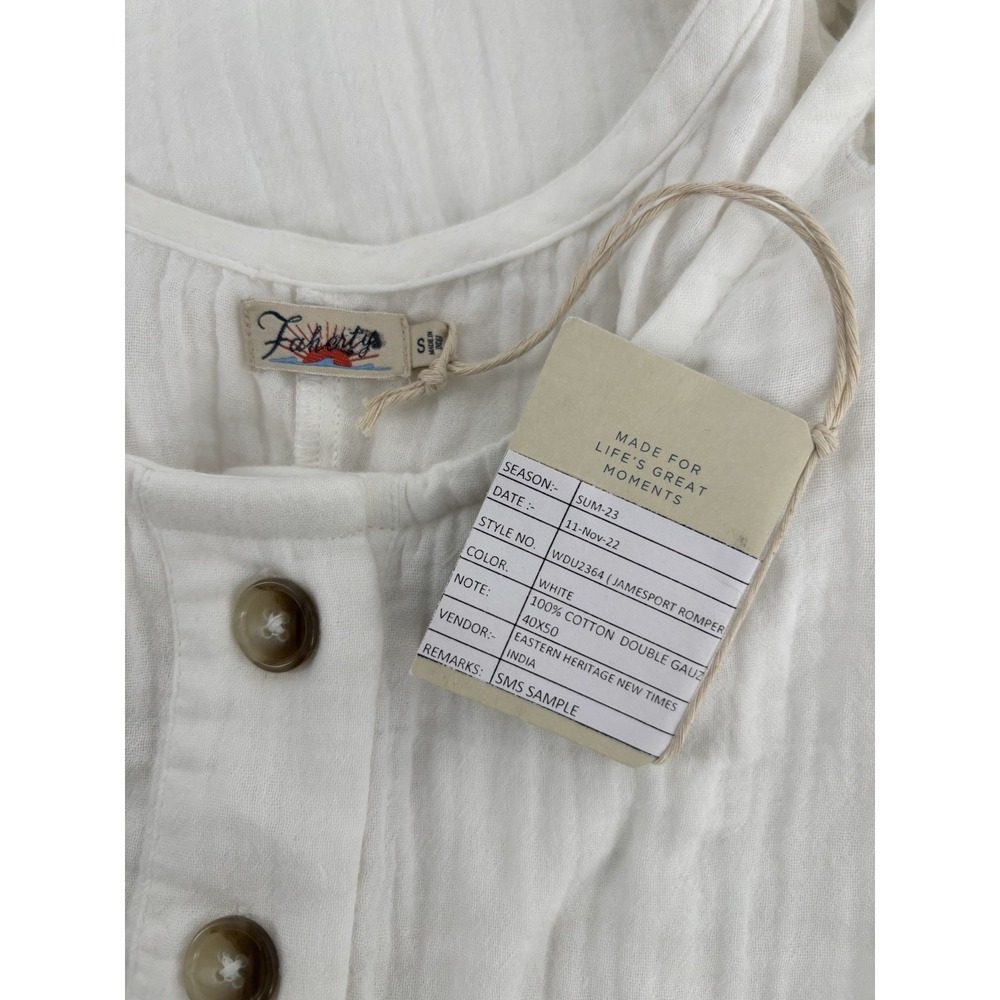NWT Faherty Dream Cotton Gauze Jamesport Romper Sz S Shoulder Ties Beach $178 - Picture 4 of 8